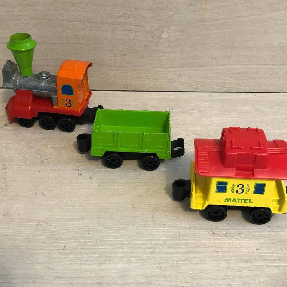 Vintage Mattel Preschool First Wheels Train Die Cast 3 Piece Set '80 Cake Topper